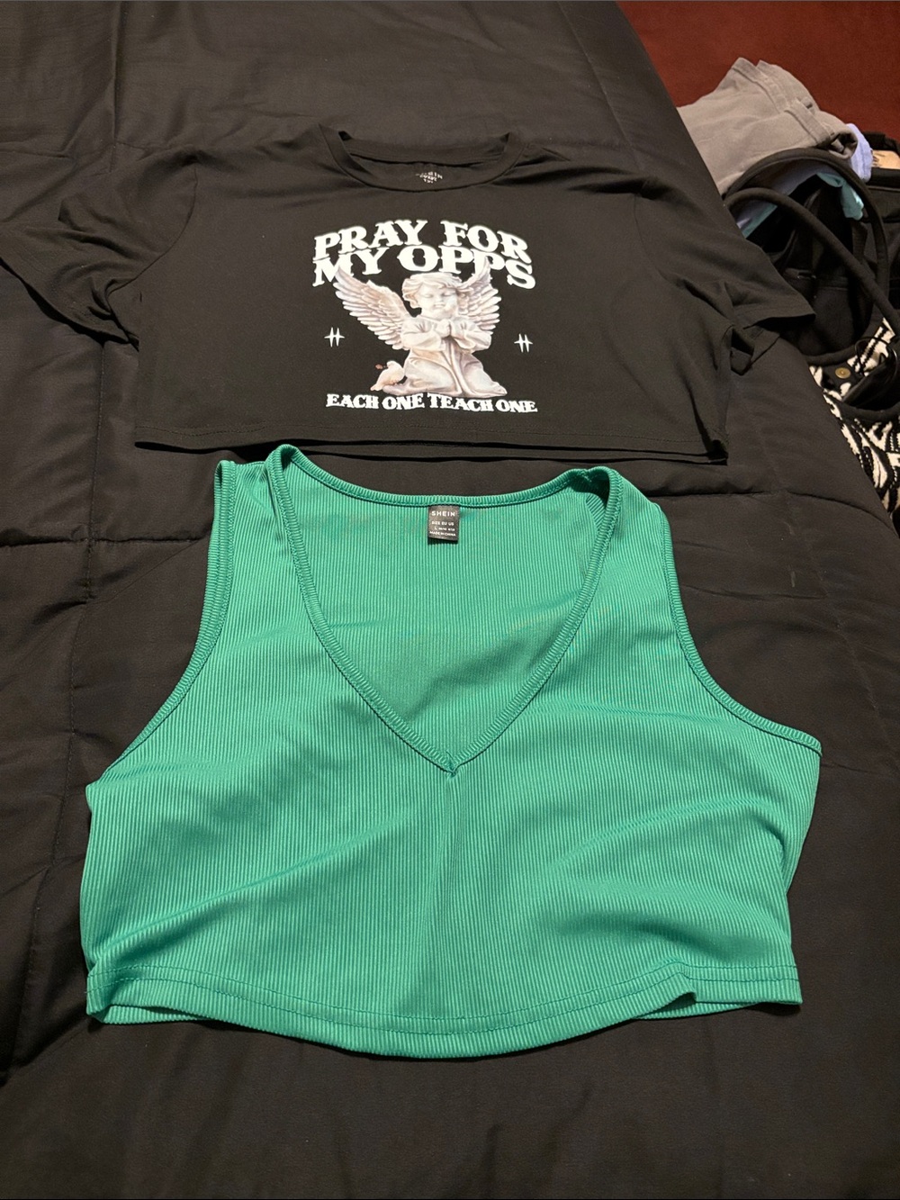 SHEIN Emerald Ribbed V-Neck Crop Tank